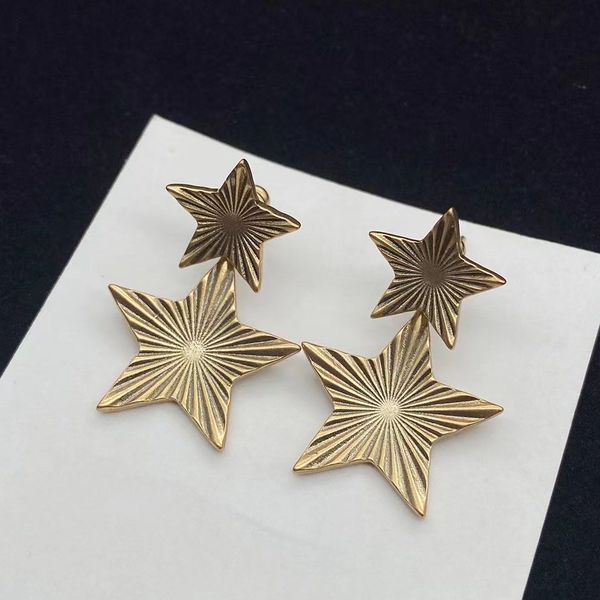 

brand bronze size five-pointed star charm earrings ancient pattern. classic simple fashion earrings designer for women wedding party araetes, Golden