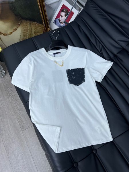 

2023 new spring summer men's cool shirts pocket hip hop necklace skateboard men's t-shirt women's short sleeve street cotton, White;black