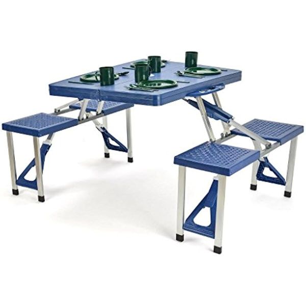

trademark innovations portable folding picnic table with 4 seats blue camp