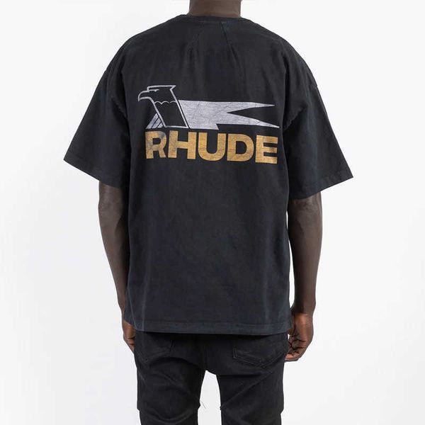 

a1vm men's and women's high street t shirt fashion brand rhude oversized short-sleeved product cool simple pattern drop shoulder h, White