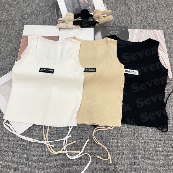 

women knits tank r side tie knitted sports vest sweet girls casual tanks sleeveless, White