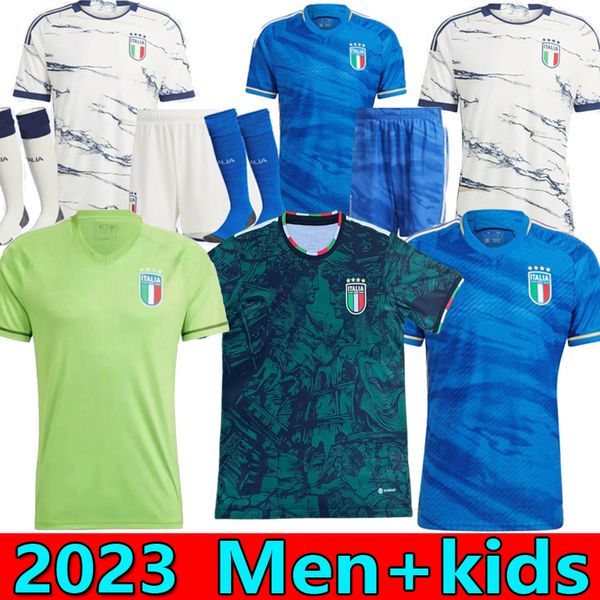 

2023 italy soccer jerseys italia 23 24 scamacca immobile maglie da calcio totti verratti chiesa barella football shirts t lorenzo men set ki, Black;yellow