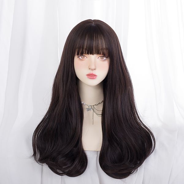 

synthetic wig asian fashion lolita daily party activities straight hair heat resistant fiber silk flat bangs, Black