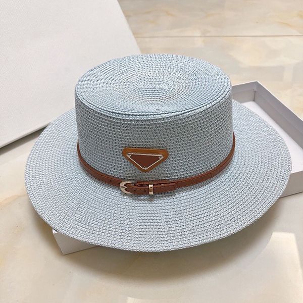 

wide brim straw bucket caps hats fedora for mens womens designer sun protection spring summer fall beach vacation getaway flat headwear with, Blue;gray