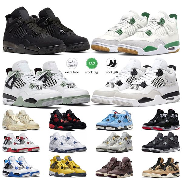 

black cat 4s men basketball shoes 4 women sneakers military black canvas red thunder sail white cement pine green pure money royalty mens sp