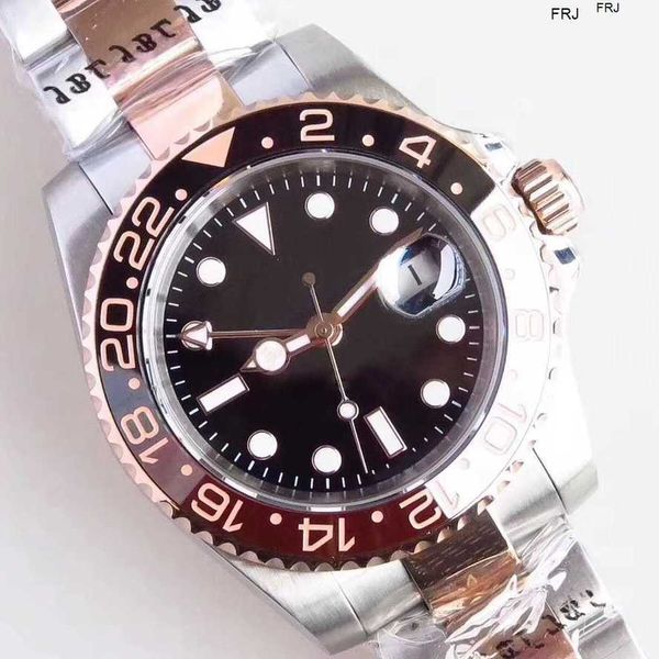

designer watches rolax mens watch mechanical automatic st9 steel two tone everose root beer brown gmt function auto frj 03ji 6iyg r3vz, Slivery;brown