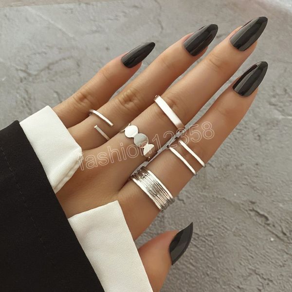 

silver color metal ring set for women vintage geometric finger rings minimalist party ring fashion jewelry gifts