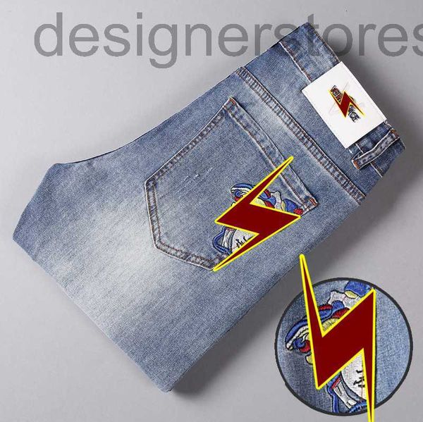 

men's jeans designer men's spring and autumn four seasons elastic slim feet fashion embroidered trousers 1xmn, Blue