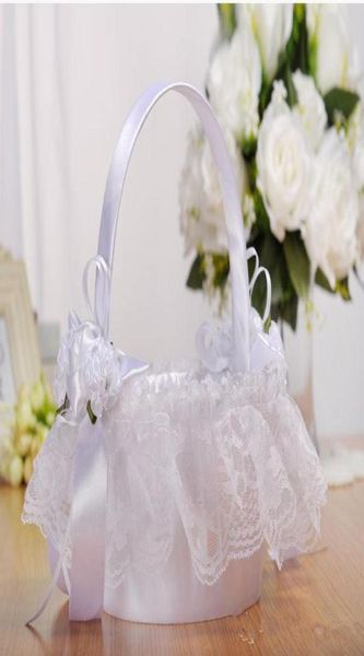 

lace satin chrysanthemum girls flowers basket wedding flower girl basket western ceremony articles party supplier5735102