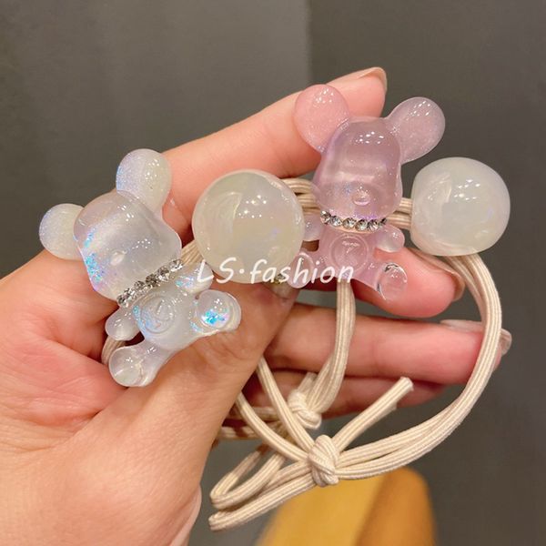 

cartoon jelly bear ribbon cute hair bands for girls handmade animals elastic hair ropes headwear hair accessories 1929, Slivery;white