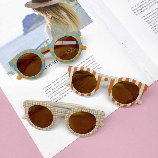 

personalized retro kids sunglasses fashion boys and girls chessboard plaid baby, Blue