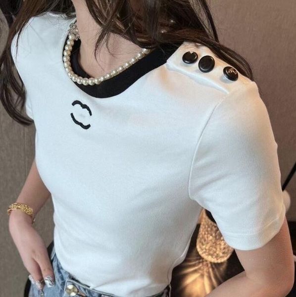 

womens t shirt designer for women shirts with letter and dot fashion tshirt with embroidered letters summer short sleeved tee woman clothin, White