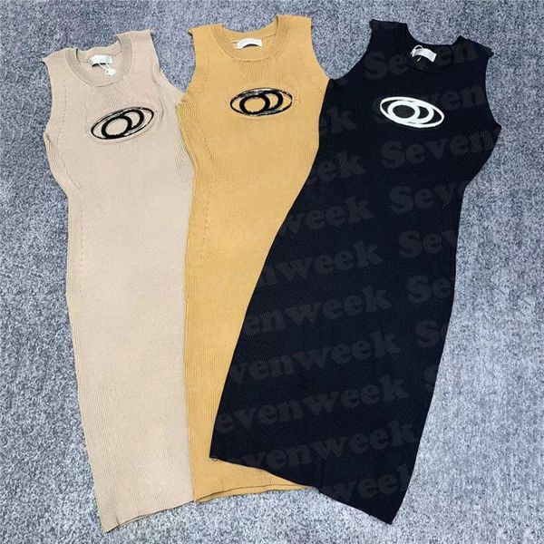 

hollow metal womens knitted vest dresses clothes summer sleeveless tank casual skirt long dress for lady, Black;gray