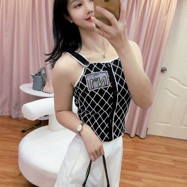 

307 2023 runway autumn brand same style sweater sleeveless crew neck black white pink pullover fashion clothes womens yiduo8, White;black
