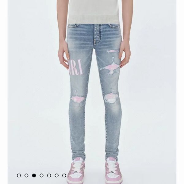 

hm620 mens jeans distressed motorcycle biker jean rock skinny slim ripped hole stripe fashionable snake embroidery denim pants, Blue