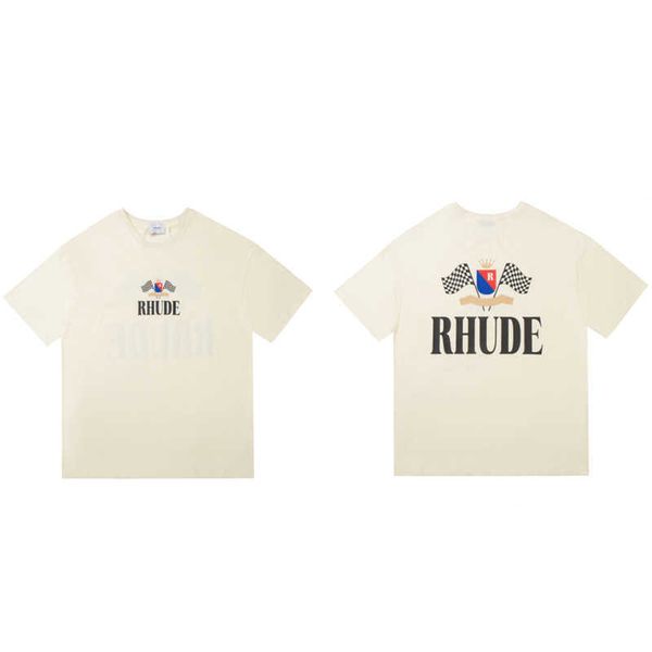

2gtw men's and women's high street t shirt fashion brand rhude oversized beautiful loose printed short sleeved lovers' wear f, White