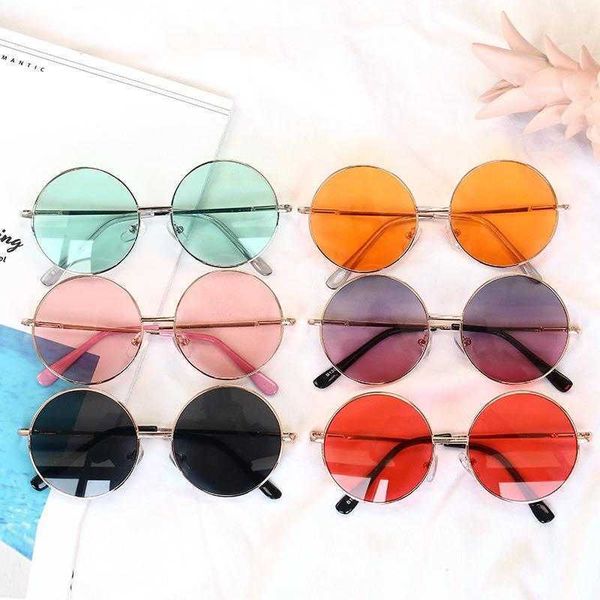 

kids sunglasses metal frame retro round simple uv protection trendy child, Blue