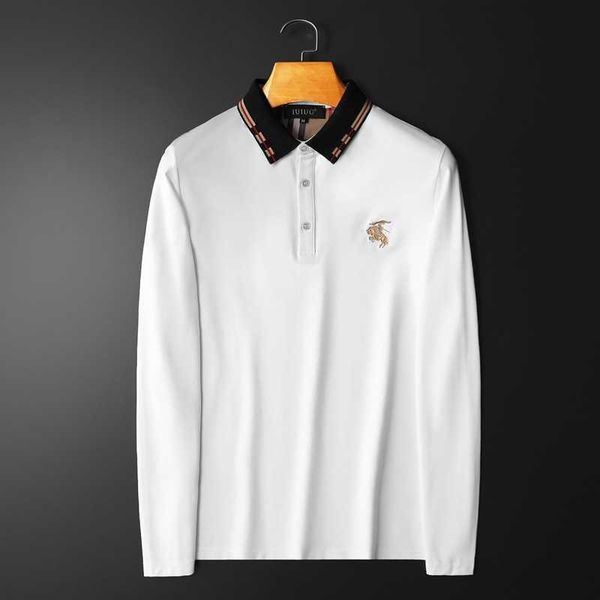 

correct version of b burbry luxury designer auerbagliana autumn new embroidery men's long sleeve polo t-shirt silky cotton undercoat th, White;black