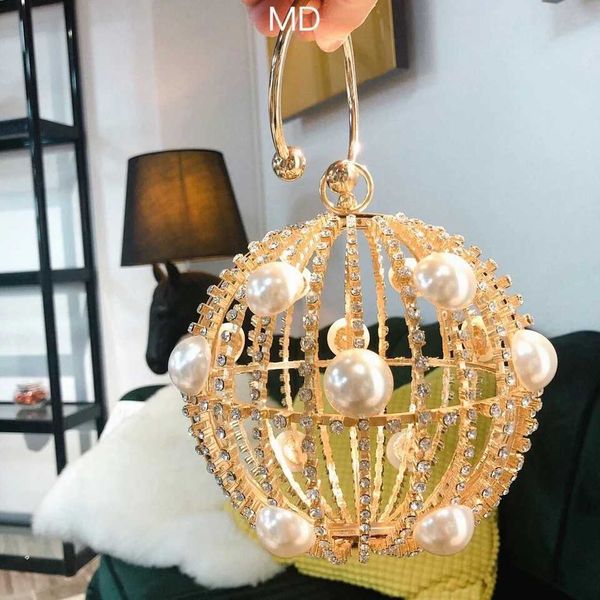 

luxury diamonds round handle evening bags designer women handbags shinny rhinestones metal clutch bag party small tote purses 230315