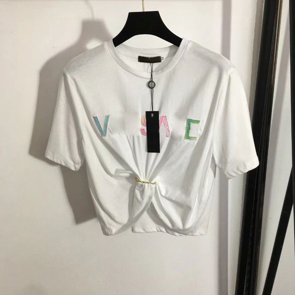 

23 designers t-shirts fashion t shirts women chest color embroidery letter shirt streets ladies short sleeved t-shirt collect waist streetw, White