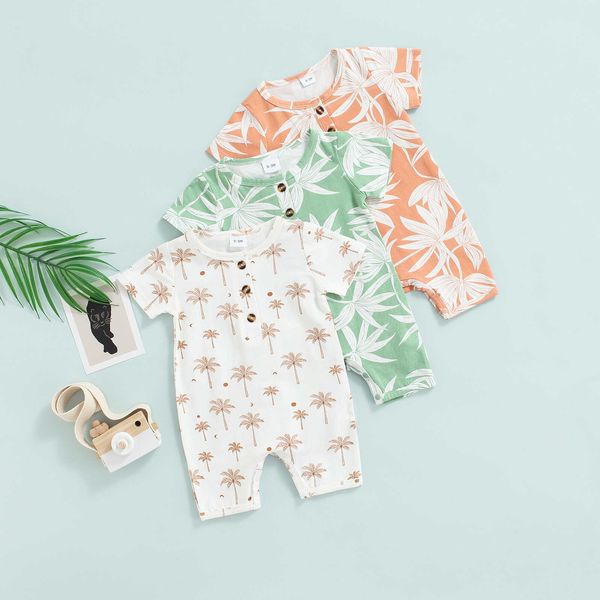 

rompers citgeett summer infant toddler baby girls boys romper plant tree print short sleeve buttons snap casual clothes l230314, Blue