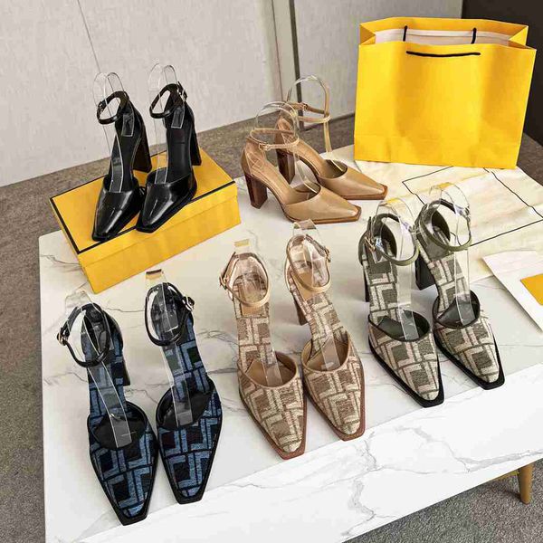 

sandals luxurys high fendyity leather designer heels baguette palace shoes plaid cloth hollow sandals fashion european american heels hollow