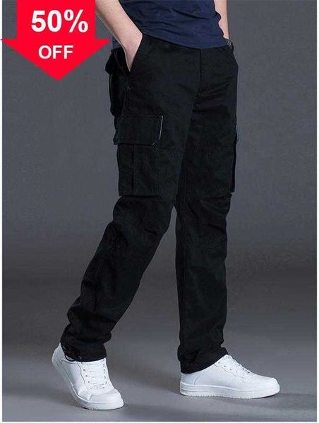 

*.men's pants spring autumn cargo pants casual mens baggy regular cotton trousers male combat tactical pants multi pockets*..., Black