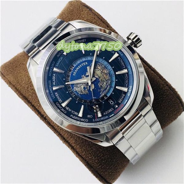 

2023new vs watch 43mm diameter around the world map painting mirror laser ablation blue sea land relief outline 24hours crystal ring dia des, Slivery;golden