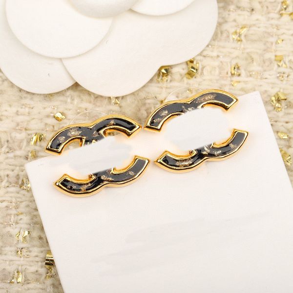 

luxury quality charm stud earring with black color design have box stamp ps7603a, Golden