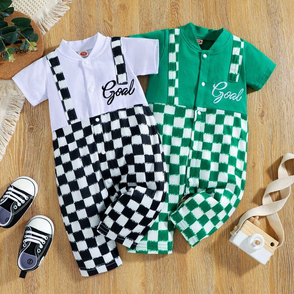 

rompers citgeett summer infant baby boys girls romper short sleeve print patchwork button jumpsuit clothes l230314, Blue