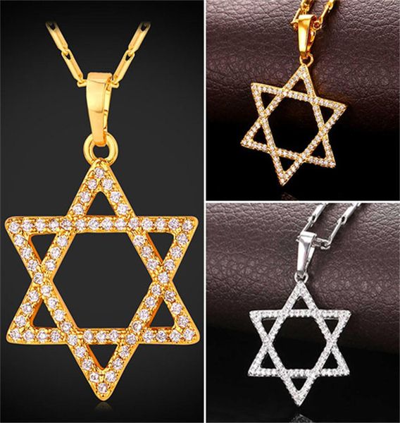 

magen david pendant necklace women039s platinum plated18k real gold plated star of david necklace with cubic zirconia7579954, Silver