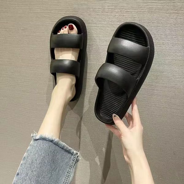 

summer slippers women's thick soles non-slip deodorant outdoor fashion simple comfortable casual beach sandals size 36-44, Black