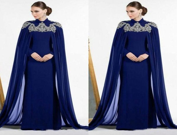 

arabic dark blue dubai evening dresses with cape beaded high neck fitted mermaid long prom dress long sleeve kaftan morocco mom dr5760492, Black;red