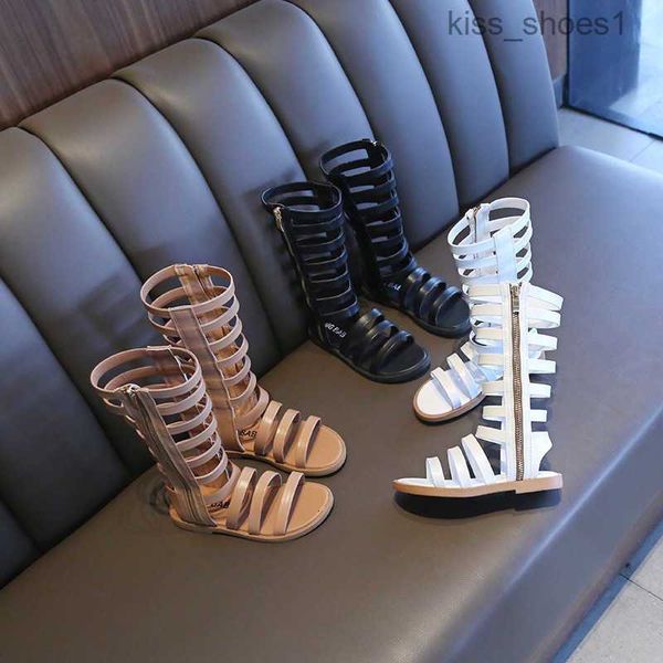 

little girls gladiator sandals high boots roman shoes for kids children leather summer brown black toddler baby 210712, Black;red