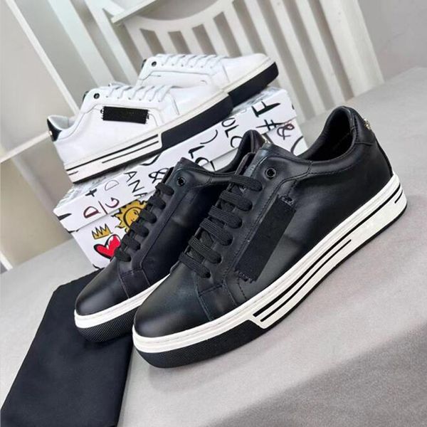 

fashion senior dgs portofino casuals shoes thick bottoms men sneakers trendy elastic band low black white calf leather design outdoor casual