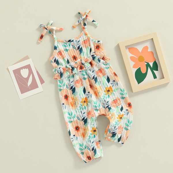 

rompers citgeett summer infant baby girls floral print jumpsuit tie-up ruffled spaghetti strap romper clothes l230314, Blue