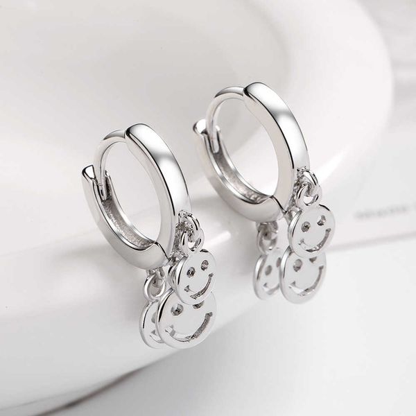 

charm new arrival 925 sterling silver stackable round chain smile face small earrings for women oorbellen fashion statement bijoux l230309, Golden