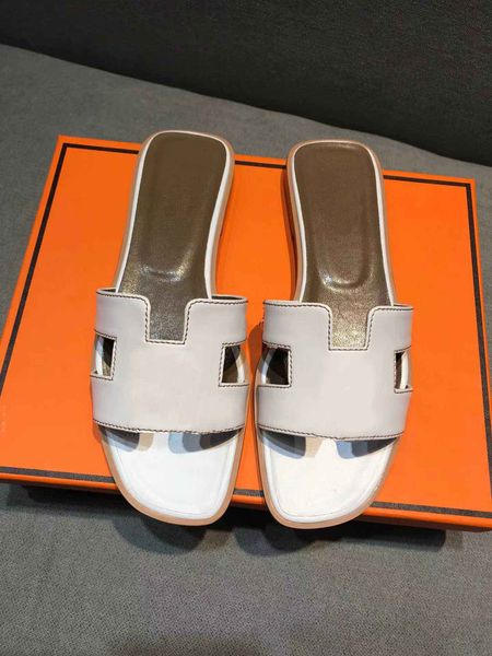 

2022 designer women h sandals fashion leather slippers summer flat oran slides ladies beach sandal party wedding slipper without box 35-42 i, Black