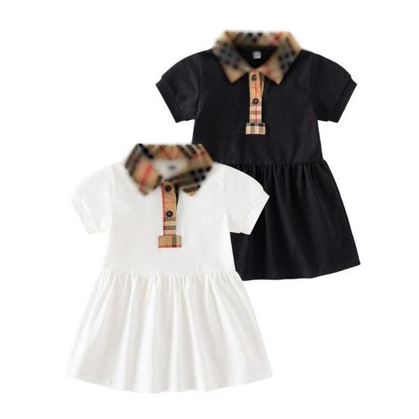 

Cute Baby Girls Plaid Dresses Cotton Newborn Short Sleeve Dress Turn-down Collar Infant Princess Dresses Toddler Skirts, Black