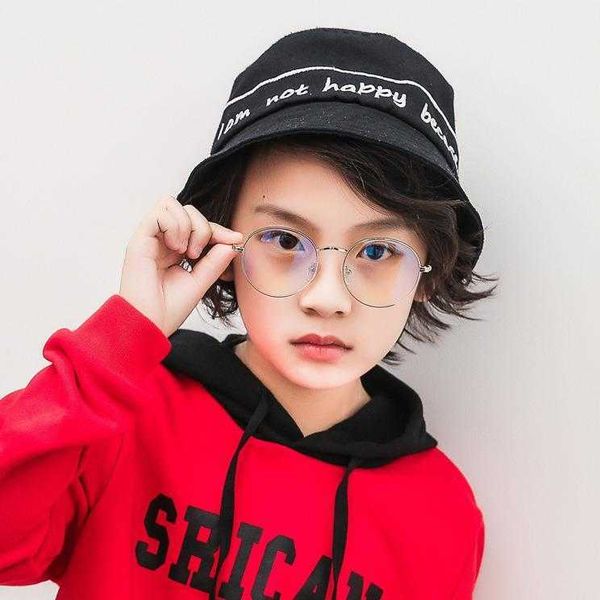 

childrens retro artistic frame plain glasses round goggles boys and girls anti, Blue