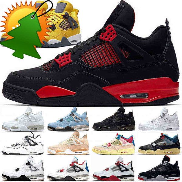 

jumpman outdoors 4 4s basketball shoes men women black cat red thunder lightning sneakers university blue white oreo bred pure money