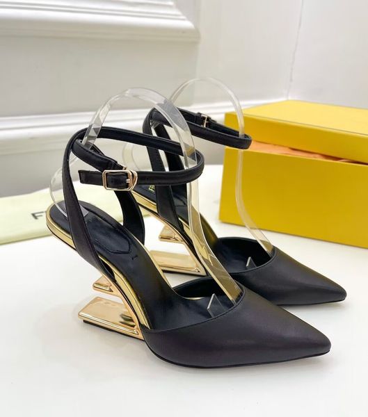 

luxury designer sandals shoes point toe women slingback lady f-shaped heels sandals famous designer women party wedding heels, Black