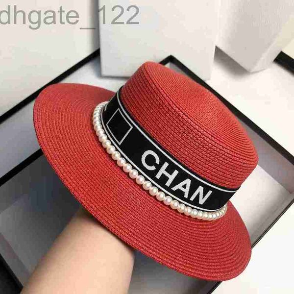

designer 2022 designer straw hat brand letter cap female spring and summer versatile pearl letters flat japanese large brim sun protection 0, Blue;gray