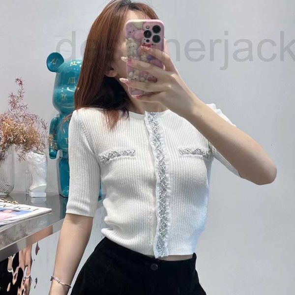 

women's knits & tees designer knitted round neck short sleeve beaded thin summer temperament celebrity 2023 new product 9cek, White