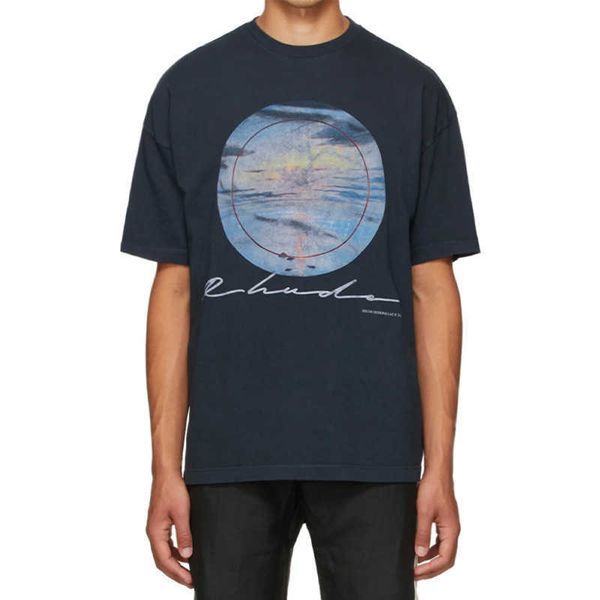 

03v7 men's and women's high street t shirt fashion brand rhude oversized sunset tide couple loose leisure short sleeve, White