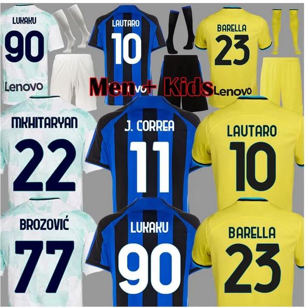 

2022 2023 lukaku soccer jersey barella inters dzeko milans lautaro vidal j. correa 22 23 football shirt calhanoglu gagliardini men kit yello, Black;yellow