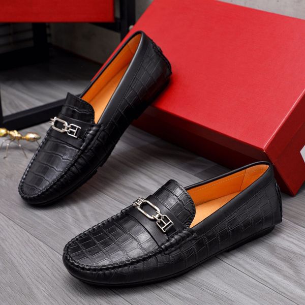 

2023 mens dress shoes casual brand designer comfortable loafers men's slip-on buckles wedding working flats size 38-44, Black