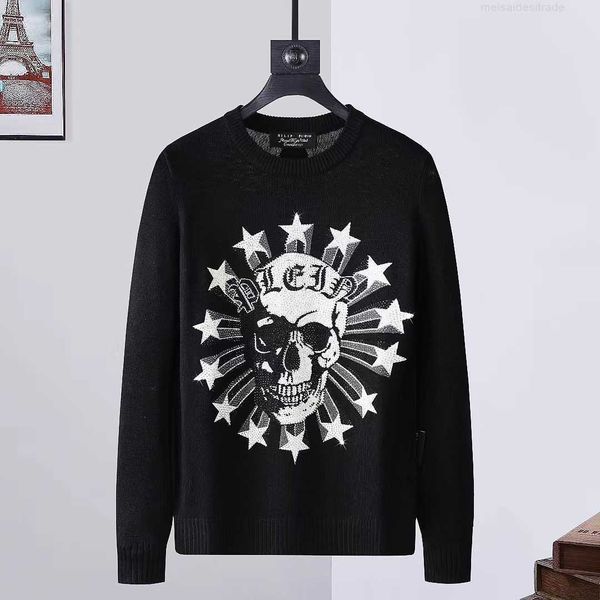 

luxury philippuep lein philip plan men's sweater diamond skull round neck pullover casual soft warm pp knit desigers ej8a, White;black