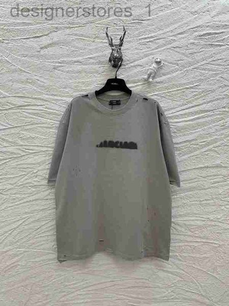 

women's t-shirt designer letter printing short sleeve mosaic hole t-shirt for men and women loose 2coj, White
