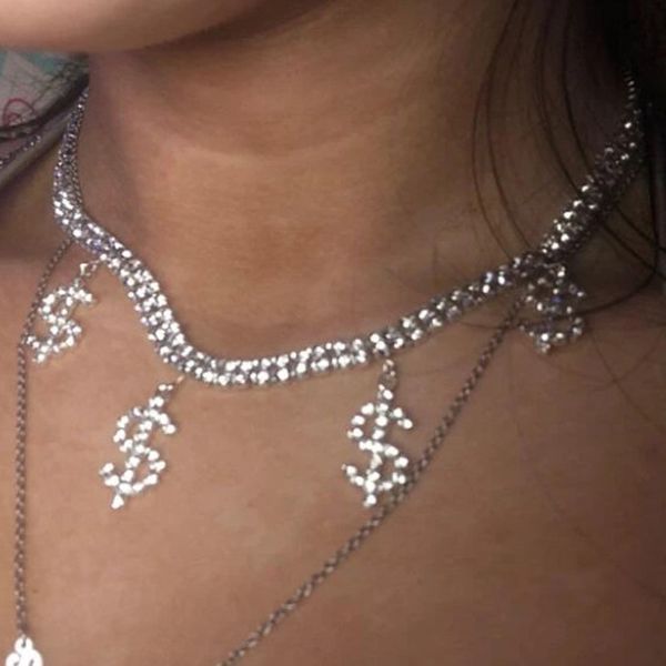 

european and american cross-border jewelry hollowed-out geometric dollar necklace micro-embedded hip hop pendant necklace hiphop fashion jew, Silver